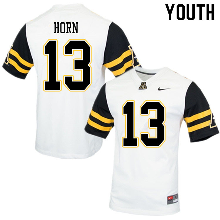 Youth #13 Christan Horn Appalachian State Mountaineers College Football Jerseys Sale-White - Click Image to Close